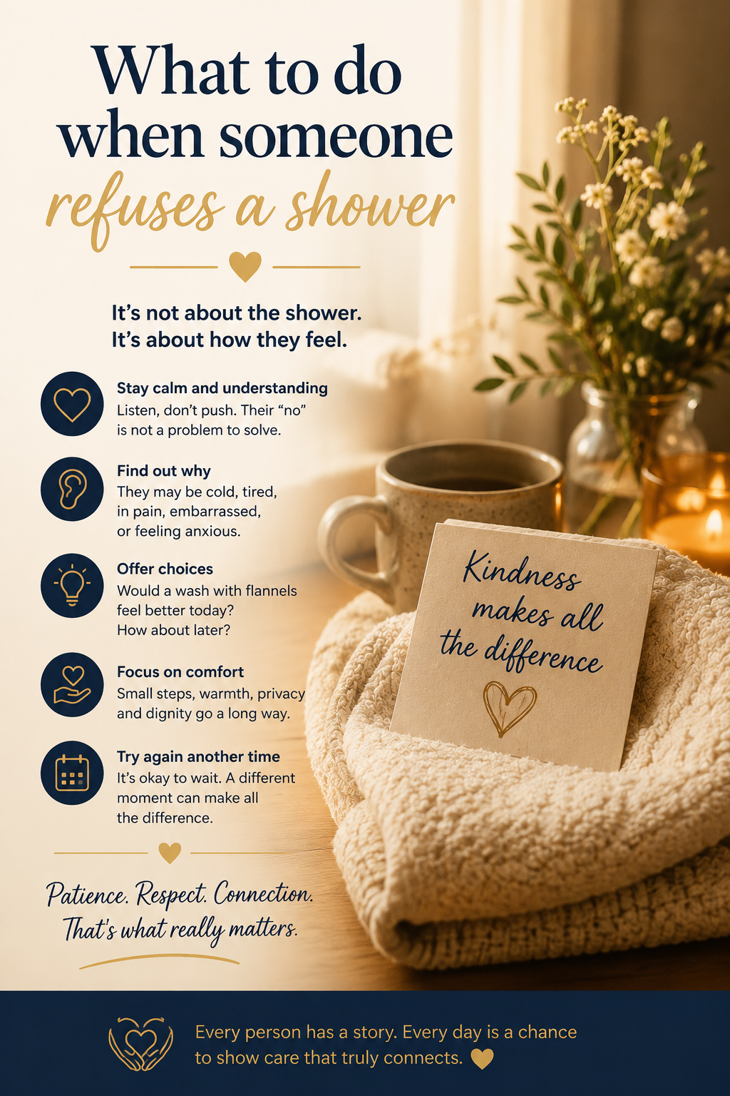 What to do when someone refuses a shower — gentle guidance card